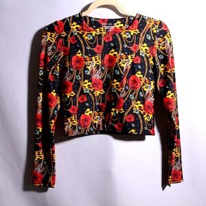 Cami &‎ Jax Womens L Floral Leopard Chain Print Long Sleeve Crop Top Rash Guard